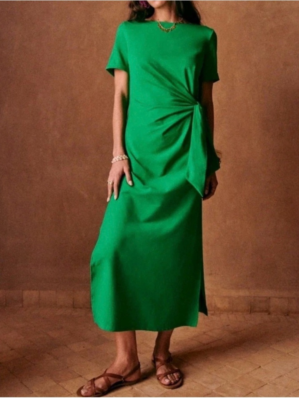 Sezane Emerald Green Pippa knotfront Dress M